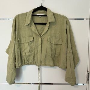 Olive Green Cropped Utility Jacket - Women